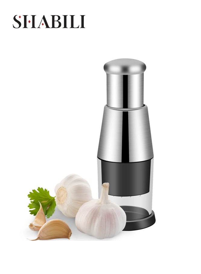 SHABILI Manual Garlic Press Vegetable Chopper, Plastic and Stainless Steel Veggie Chopper Garlic Crusher for home cooks and kitchen prep, Compact Garlic Chopper Vegetable Cutter for Busy Families - Image 1